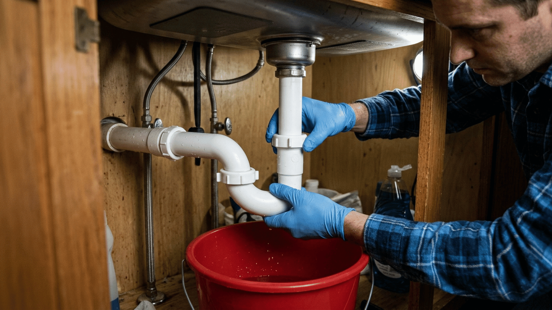 removing the p-trap to clear a kitchen sink clog