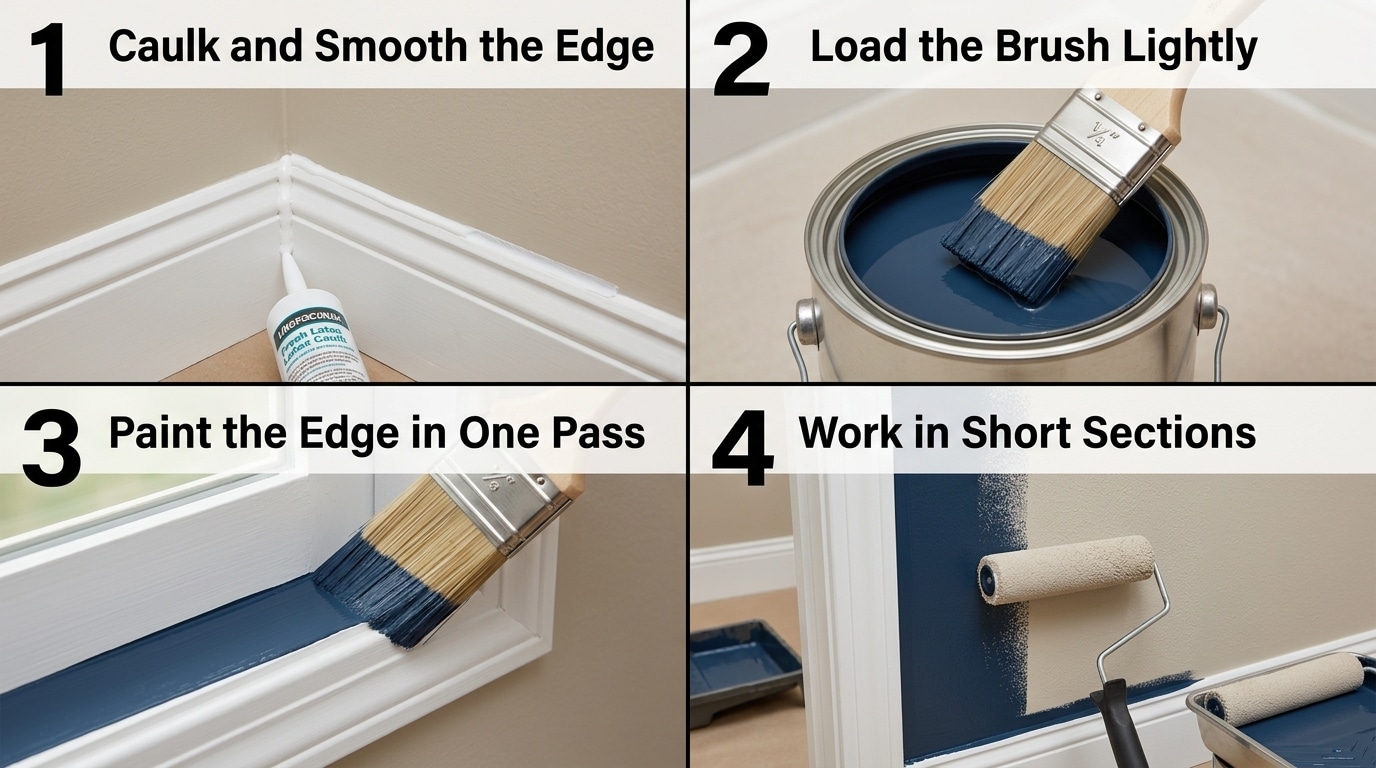 step by step cutting-in painting technique showing clean edges, brush work, and wall painting methods