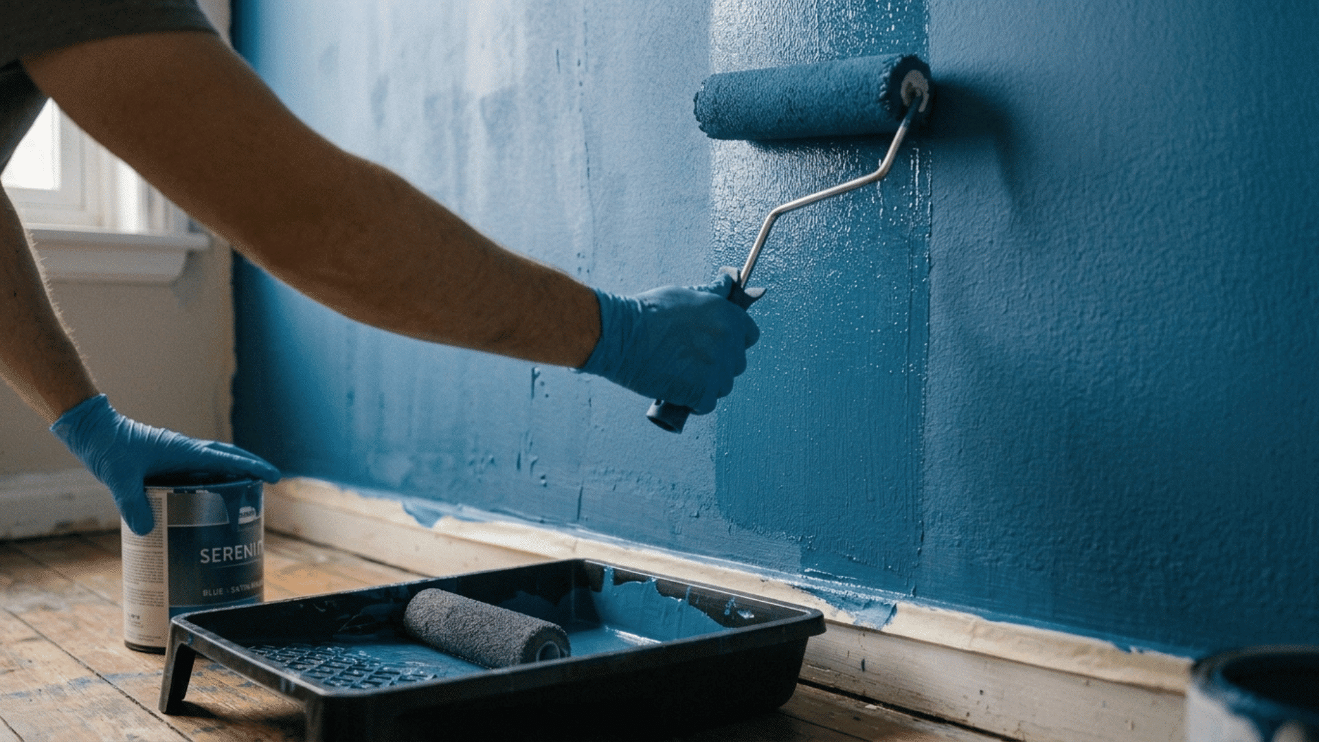 roller applying a second coat of paint, showing why coat count changes painting time