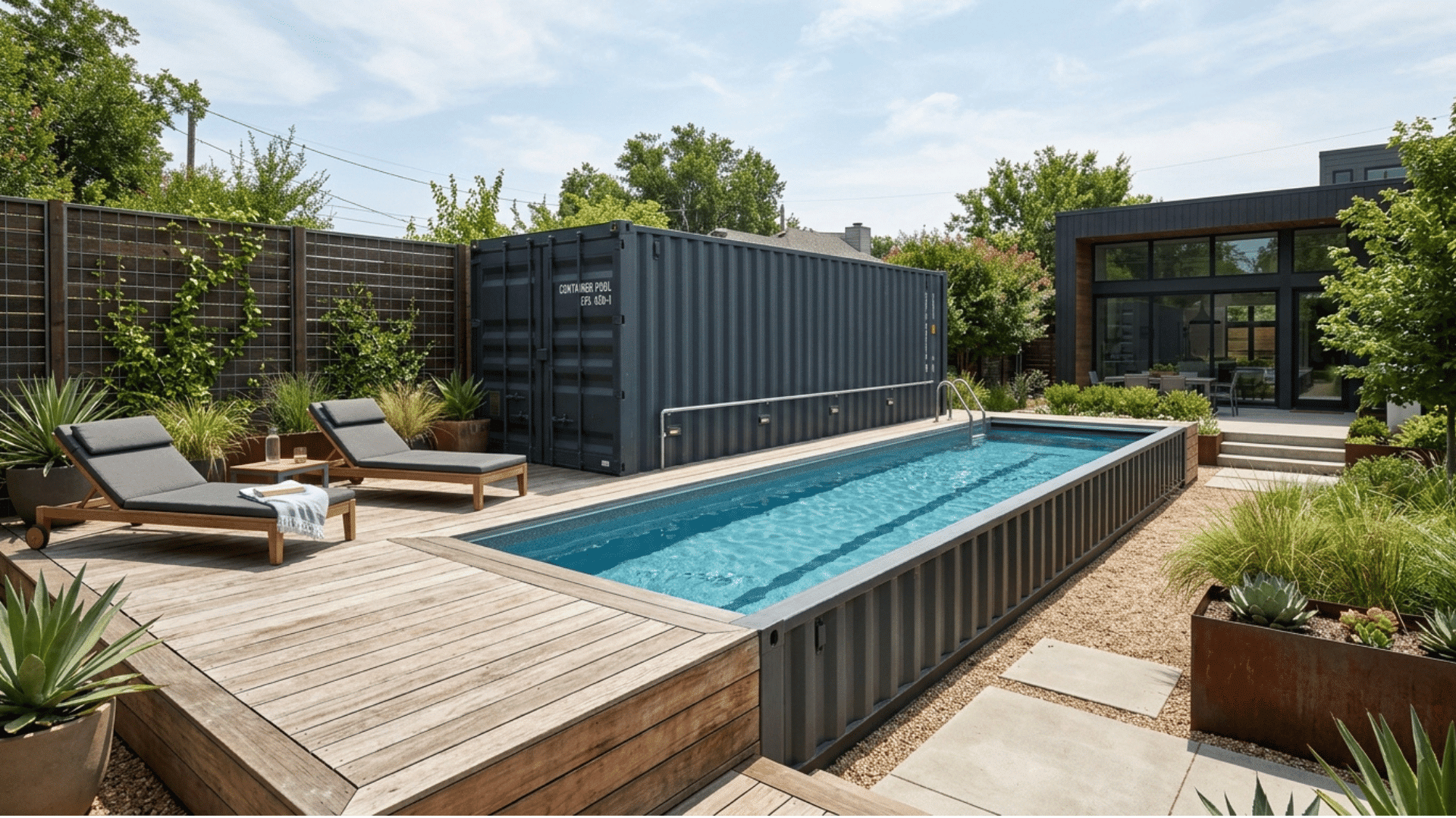 shipping container converted into a modern backyard pool