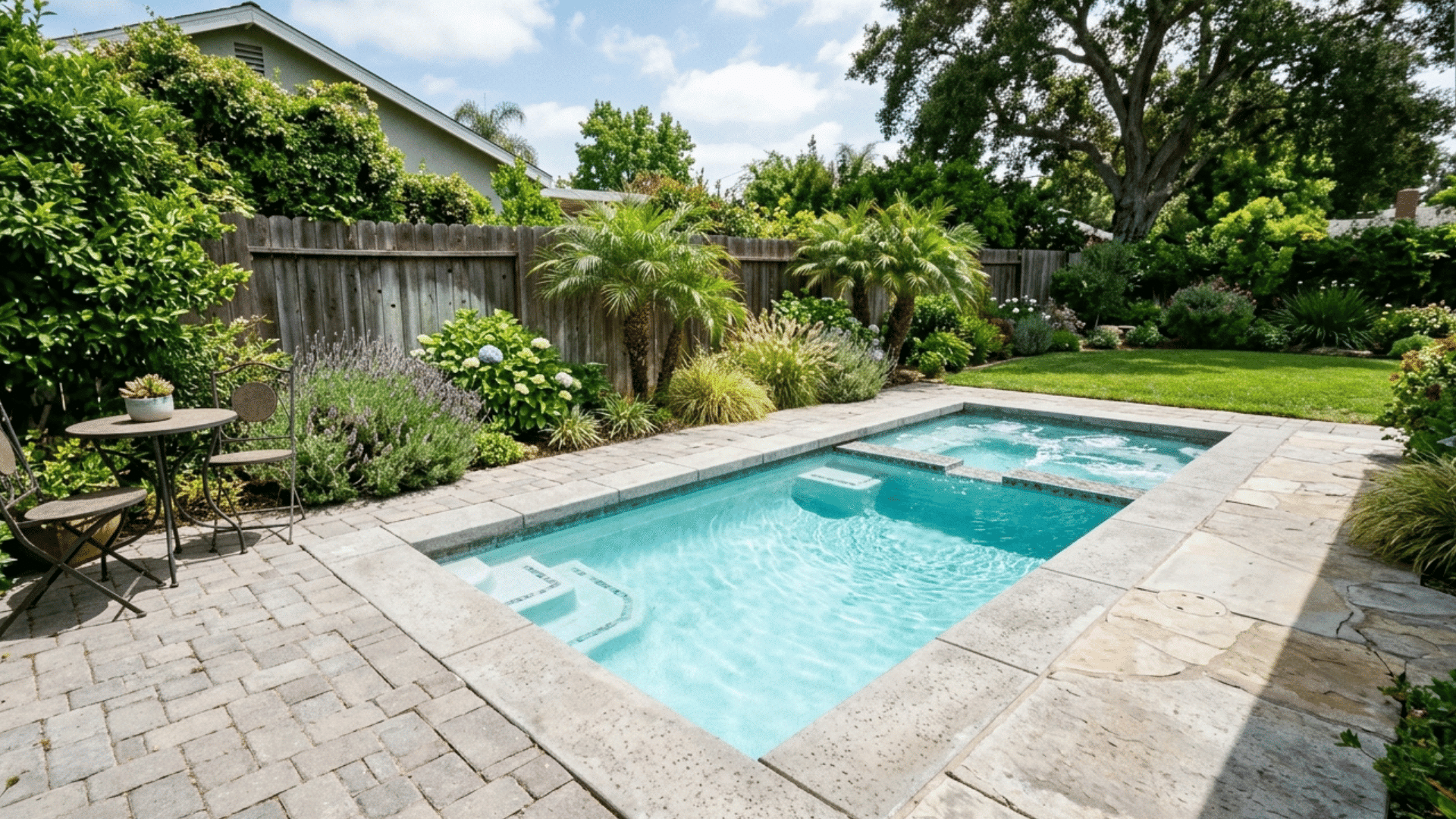 small compact spool combining a pool and spa in one