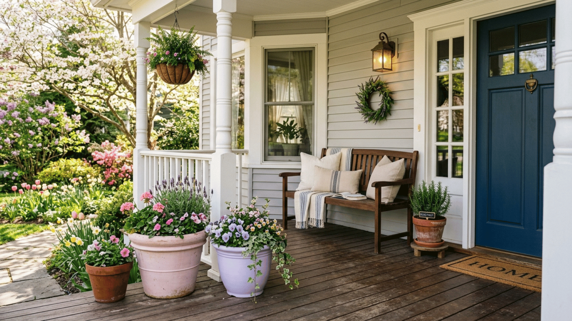 pastel blooms and light cushions for spring