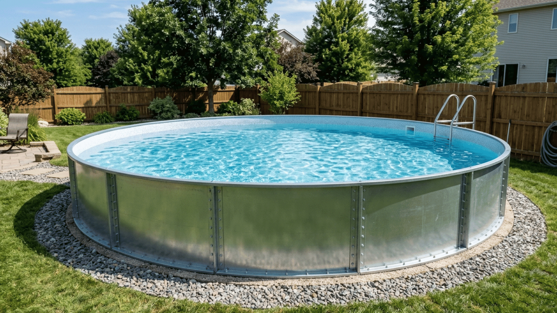 ibc tote repurposed into a small wood paneled pool