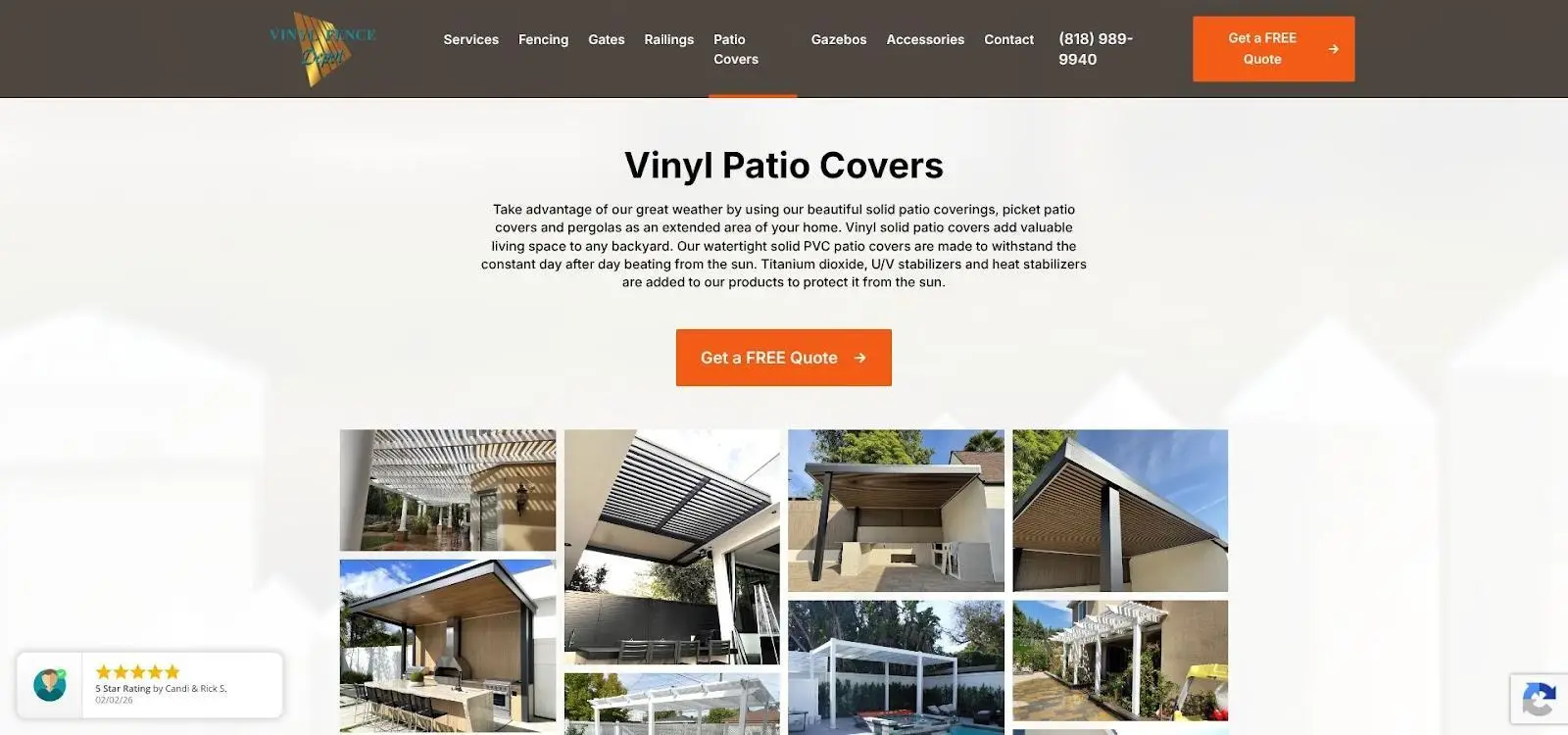Collage of various modern patio covers in outdoor settings with greenery and clear skies