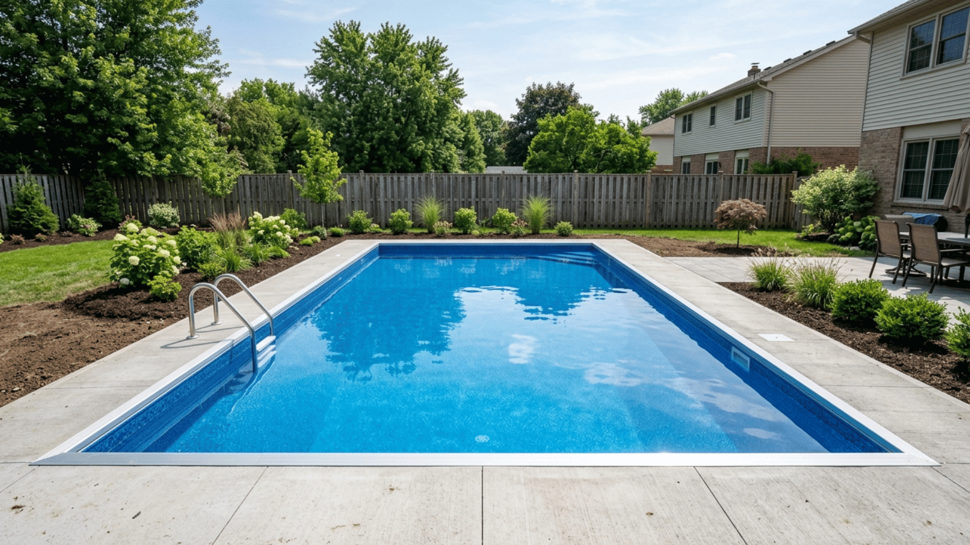 modular steel panel pool assembled in a backyard
