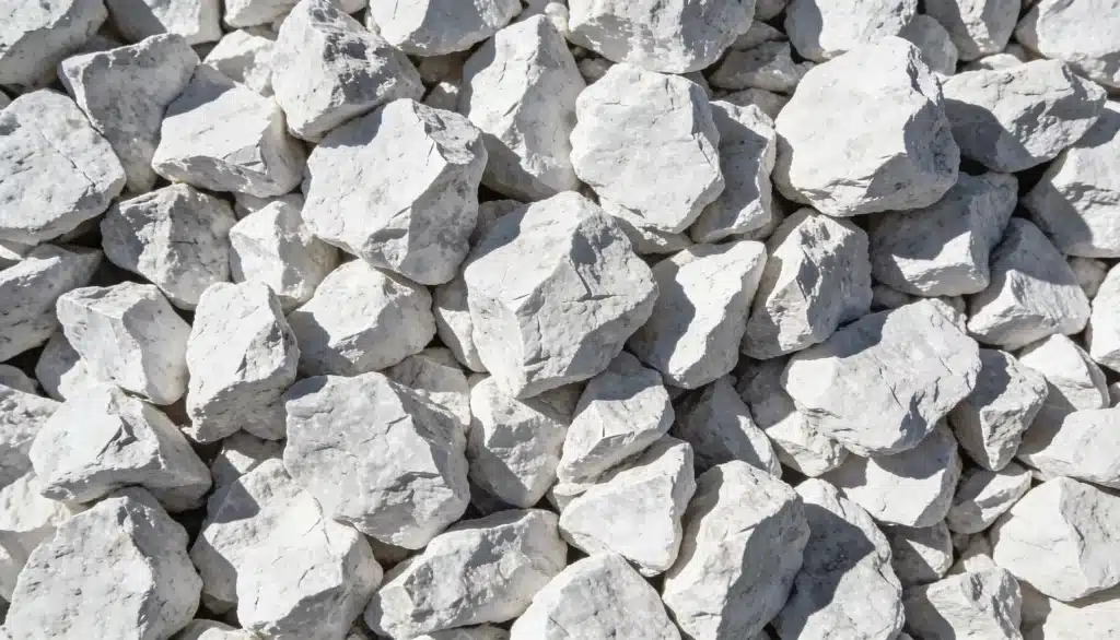 Raw dolomite stone broken into small white chunks