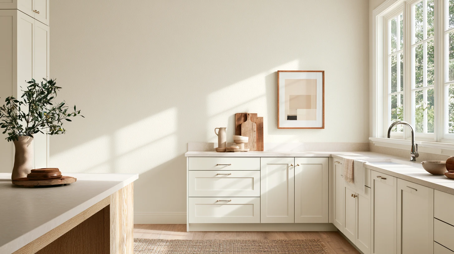 A bright, clean white kitchen featuring a window above the sink, enhancing the airy atmosphere.