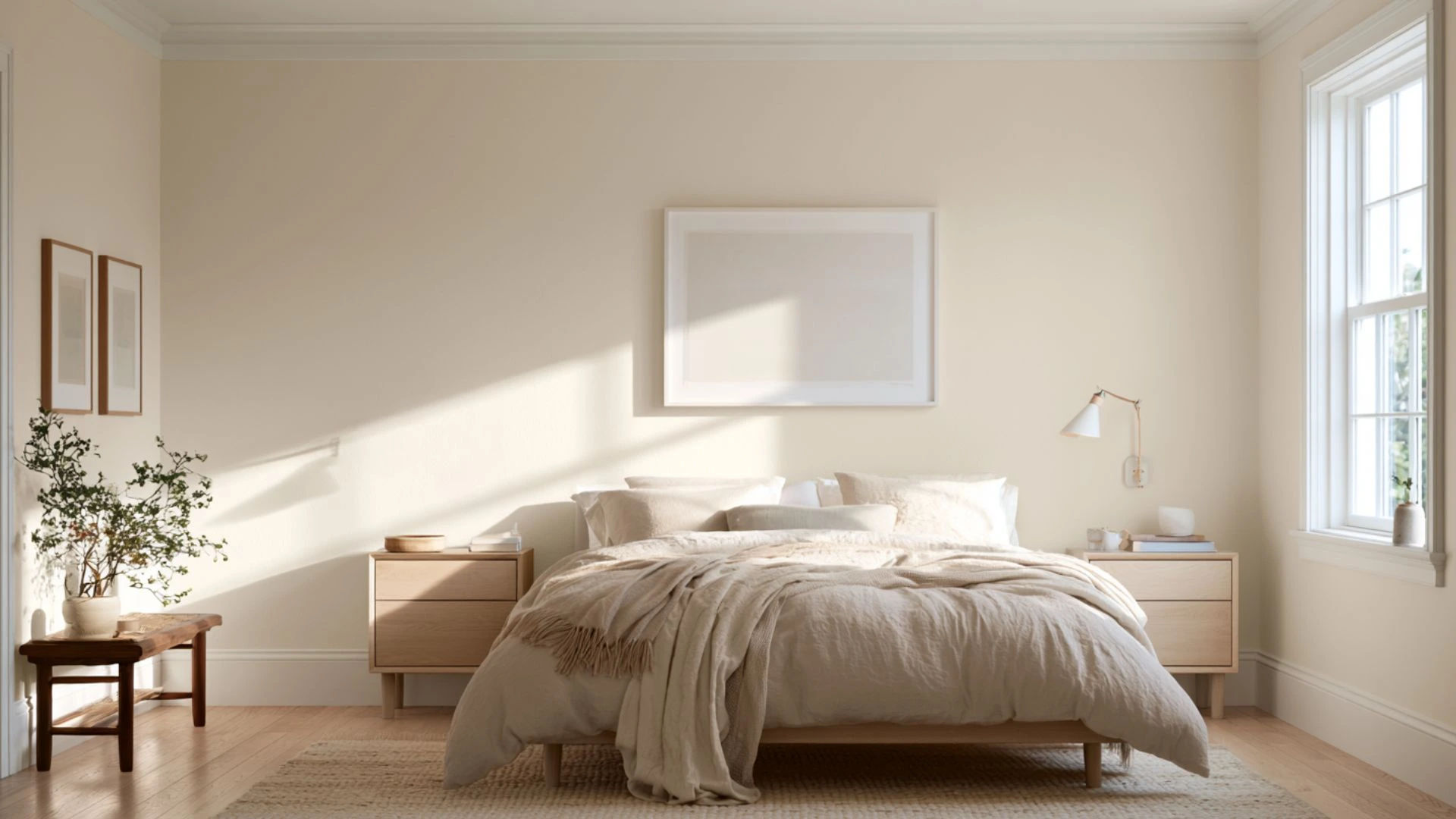 A cozy bedroom featuring a neatly made bed, a comfortable chair, and a window allowing natural light to enter.