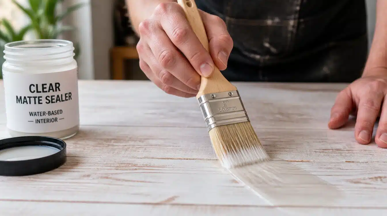 A man painting a white surface with a brush, focused on his task in a well-lit environment.