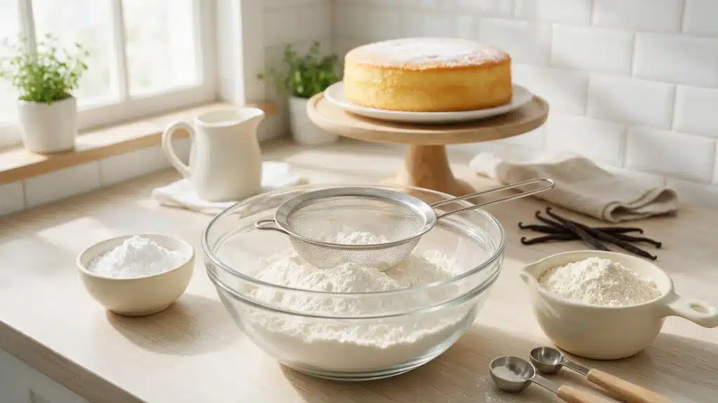 Cake flour substitute with all-purpose flour and cornstarch for soft tender cakes.