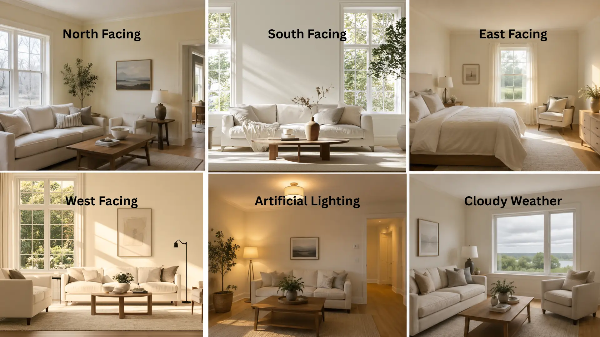 Four images showcasing various living room designs featuring different furniture arrangements and decor styles.
