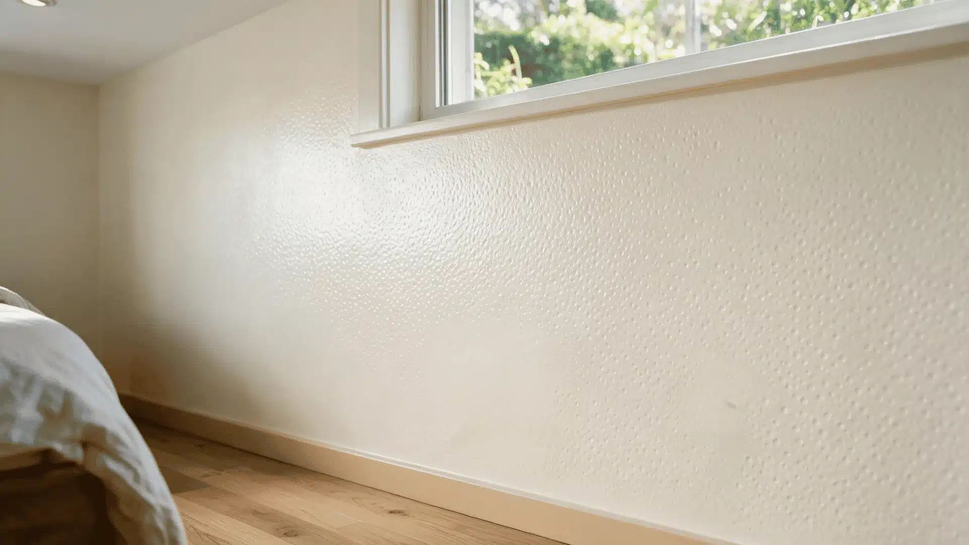 Lightly reflective textured wall in a bright room under a window