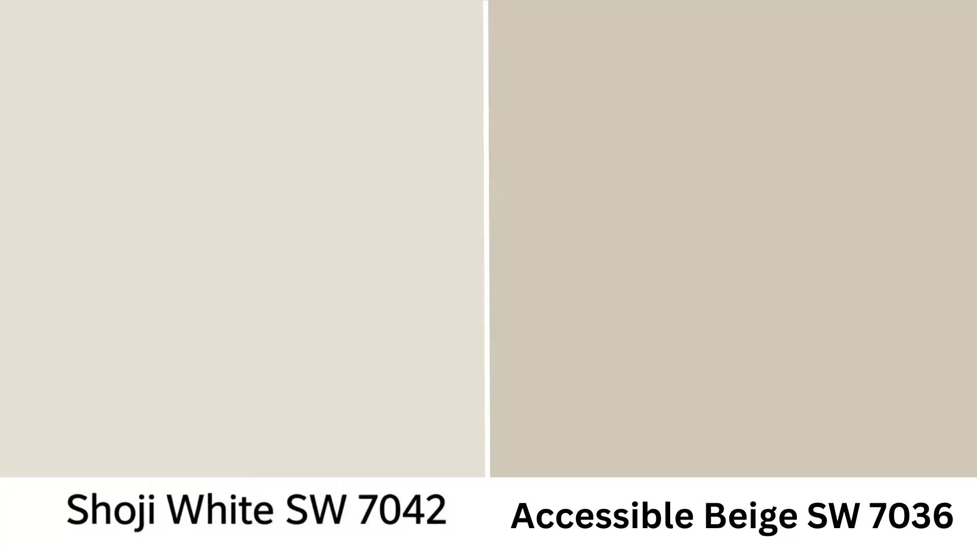 Shoji White SW 7042 and Accessible Beige SW 7036 shown side by side for color comparison.