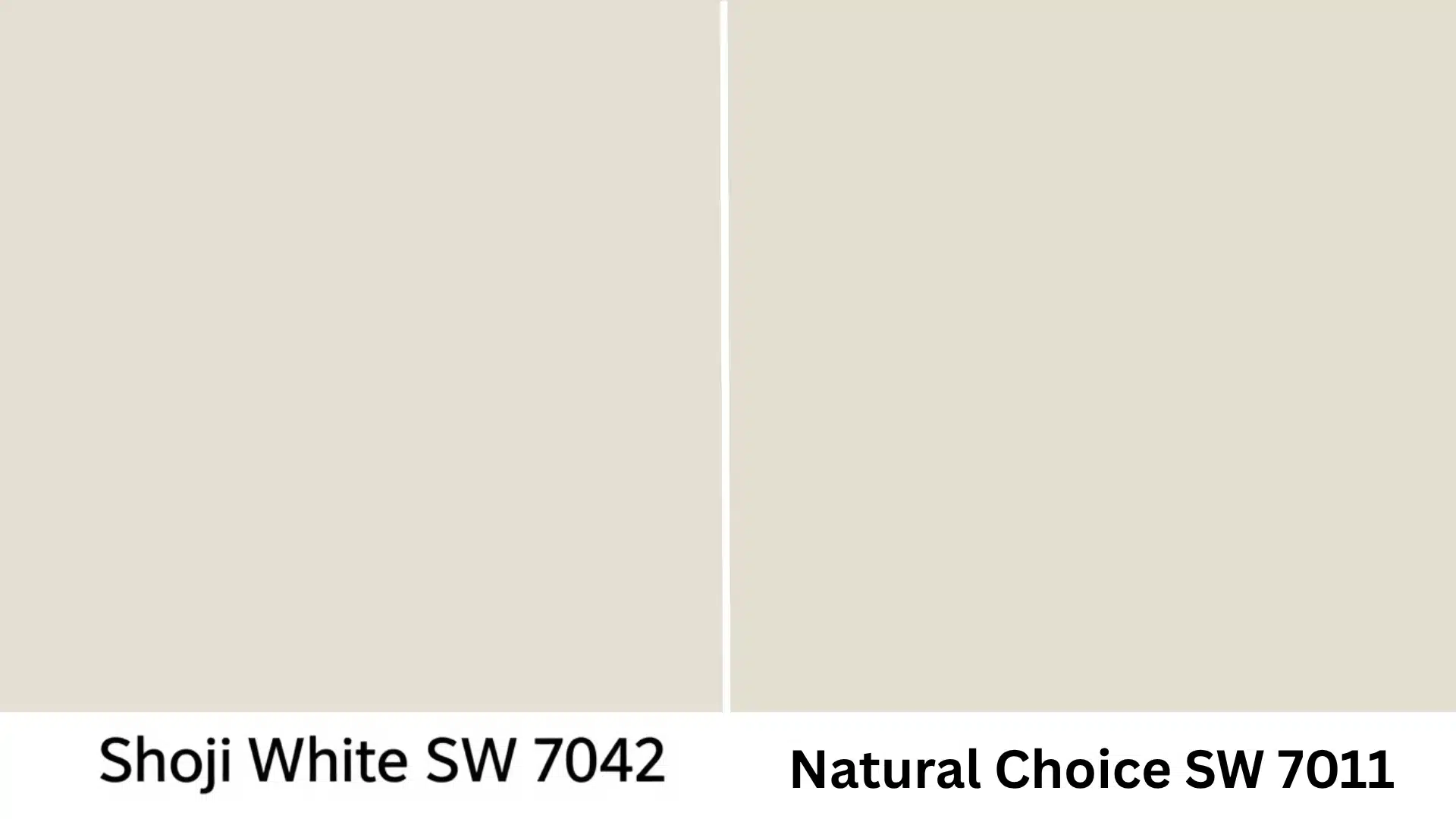 Shoji White SW 7042 and Natural Choice SW 7011 displayed side by side for paint color comparison.