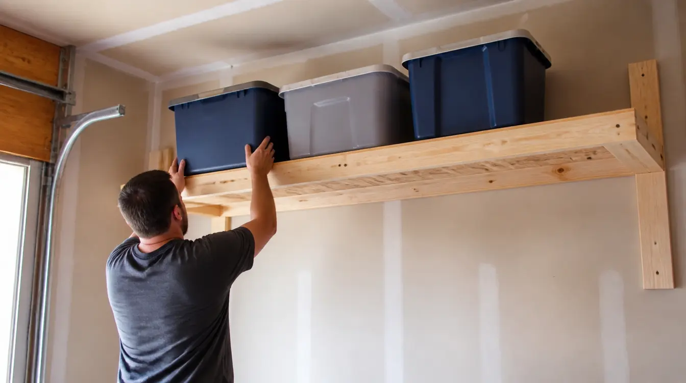 Secure and test finished garage shelves to ensure stability and safe storage
