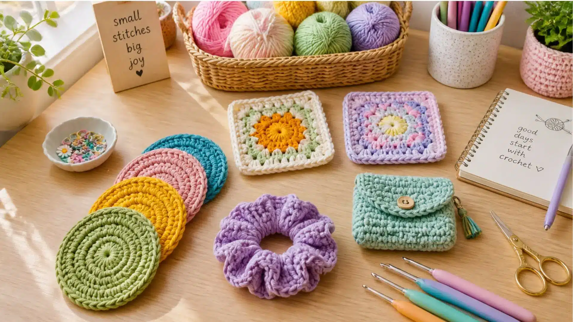 A close up of colorful crochet patterns showcasing intricate stitches and textures in various yarn colors
